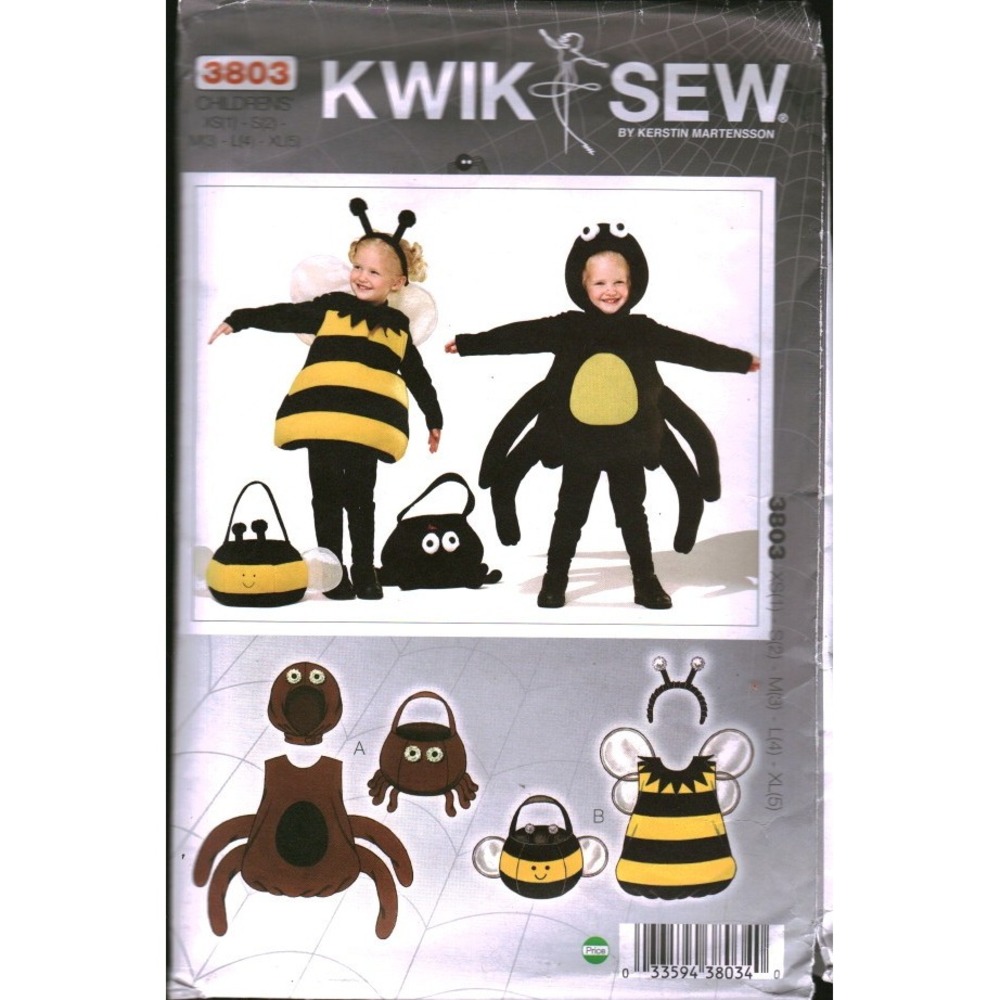Kwik Sew 3803 Kids Spider Bumble Bee Costume Sewing Pattern Sizes XS-L 1-4 Year